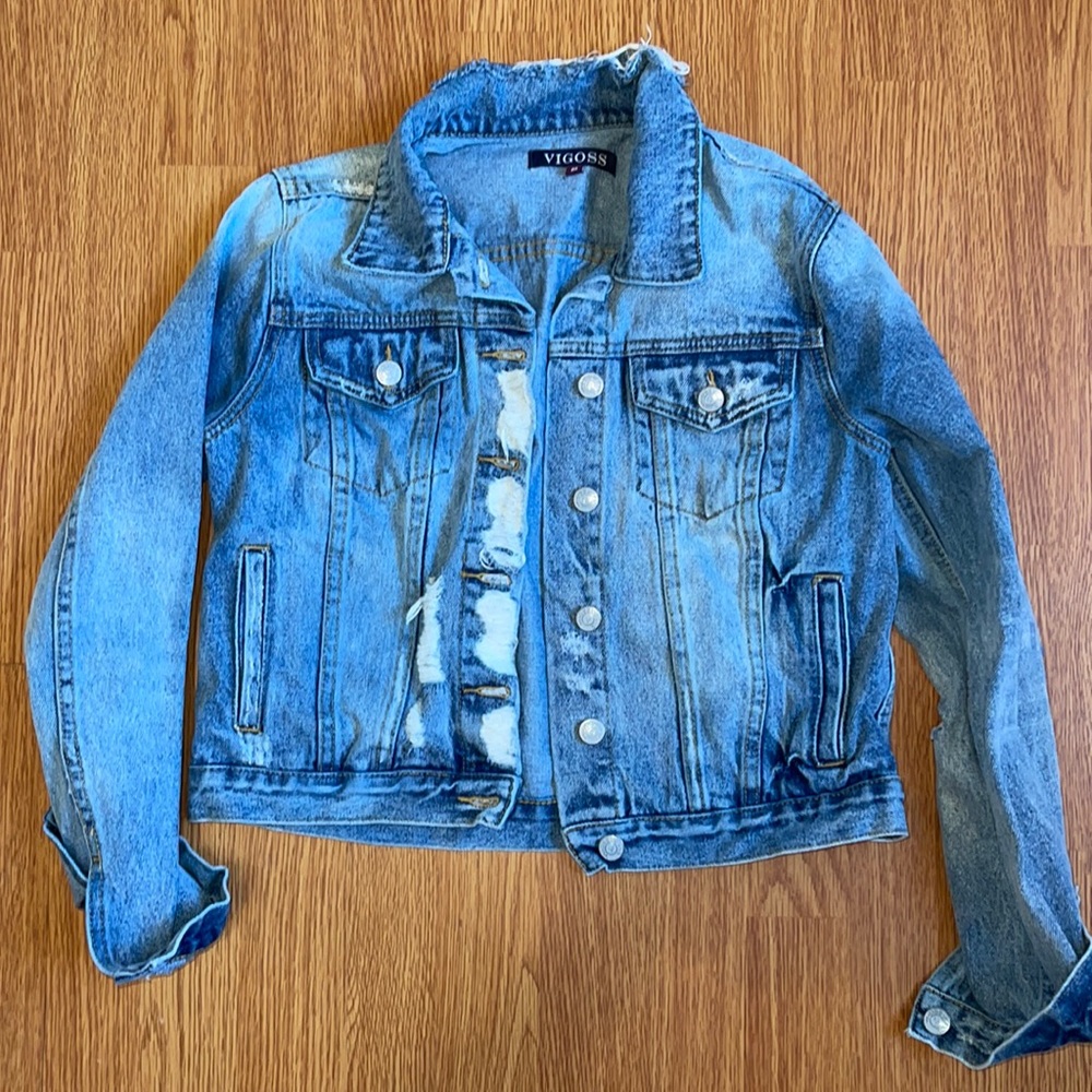 Distressed Vigoss Cropped Denim Jacket medium